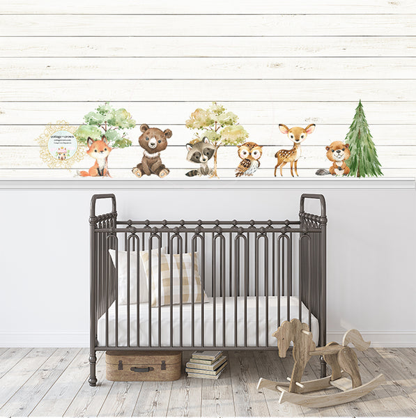 Woodland Animal Wall Decal Set Baby Nursery Home Décor - Bear Fox Deer Raccoon Beaver Owl