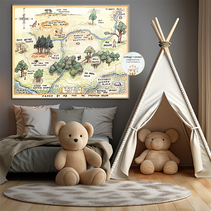 100 Akre Acre Woods Map Winnie The Pooh Watercolor Printable Wall Art ...