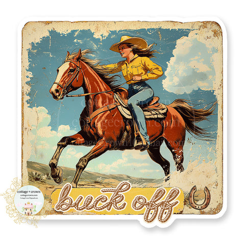 Cowgirl Horse Buck Off Rodeo Western Boho Rope Vinyl Decal Sticker