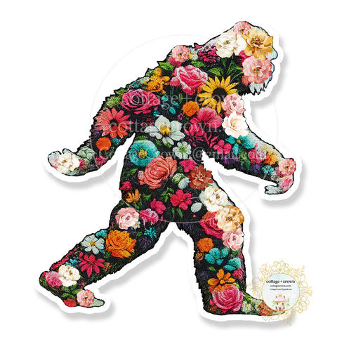 Bigfoot Floral Wildflowers Outdoor Adventure Vinyl Sticker