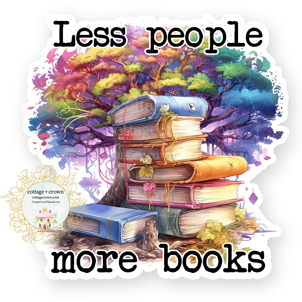 Book - Less People More Books Tree Vinyl Decal Sticker