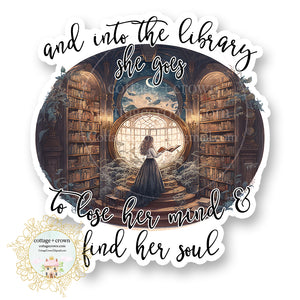 Book And Into The Library She Goes Vinyl Decal Sticker