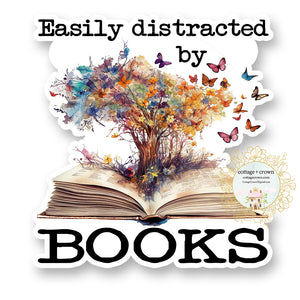 Book - Easily Distracted By Books Vinyl Decal Sticker
