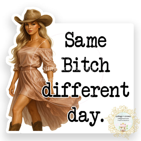 Cowgirl Same Bitch Different Day Stanley Cup Sticker