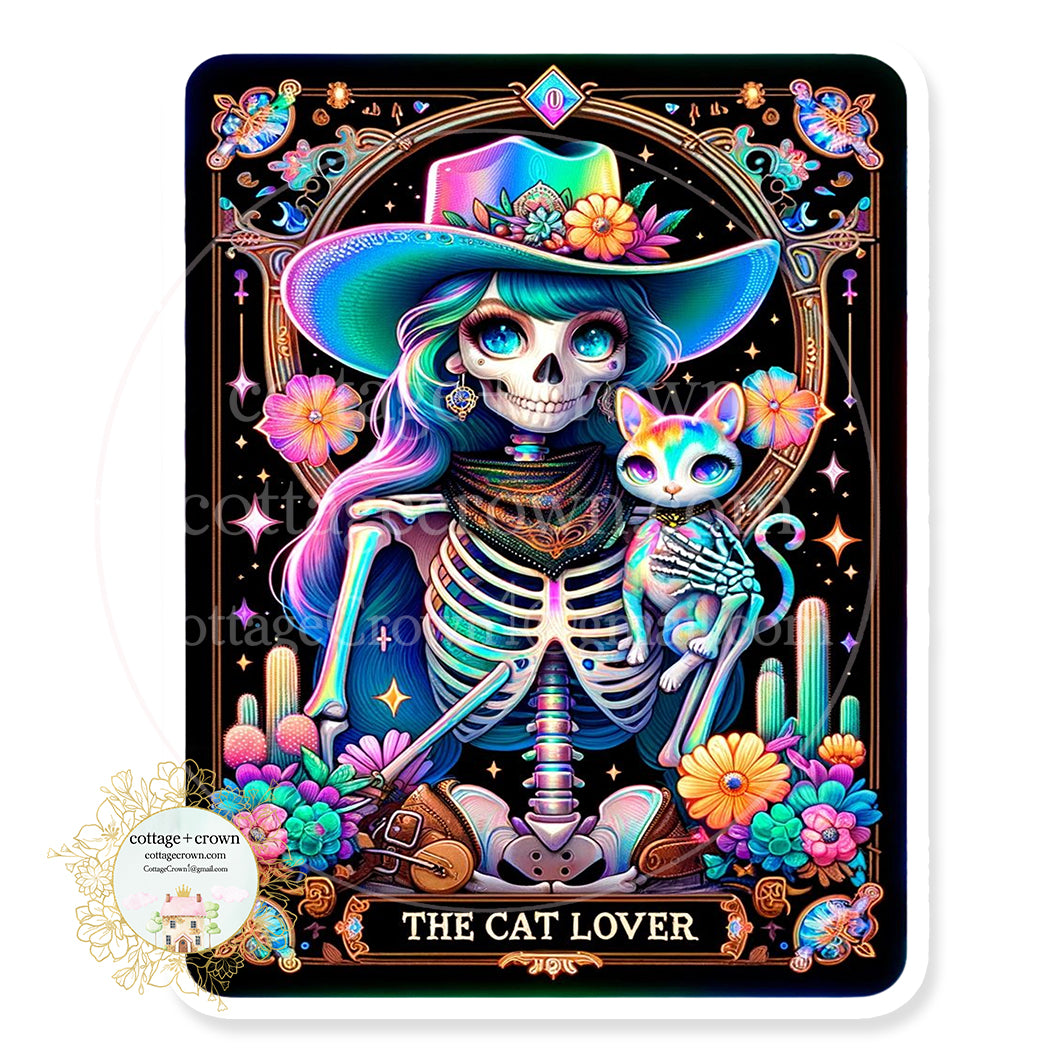 Tarot Card Cowgirl Cat Lover Vinyl Decal Sticker