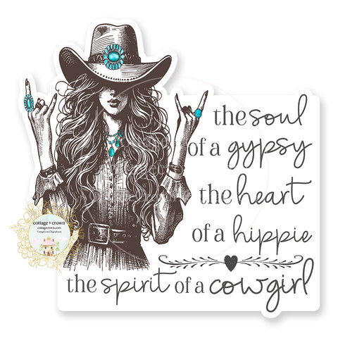 Cowgirl The Soul Of A Gypsy Western Turquoise Boho Vinyl Decal Sticker