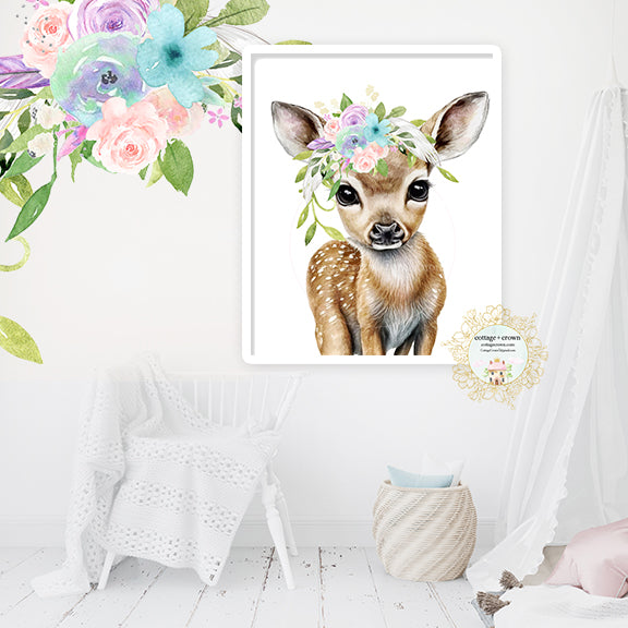 Deer Feather Floral Boho Printable Wall Art Print