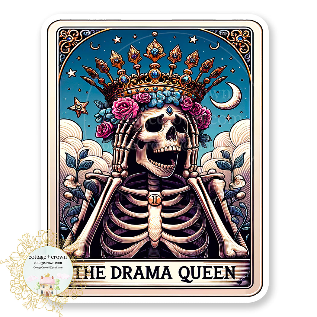 Drama Queen Tarot Card Skeleton Vinyl Decal Sticker