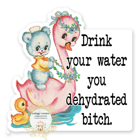 Drink Your Water You Dehydrated Bitch Vinyl Decal Sticker Vintage