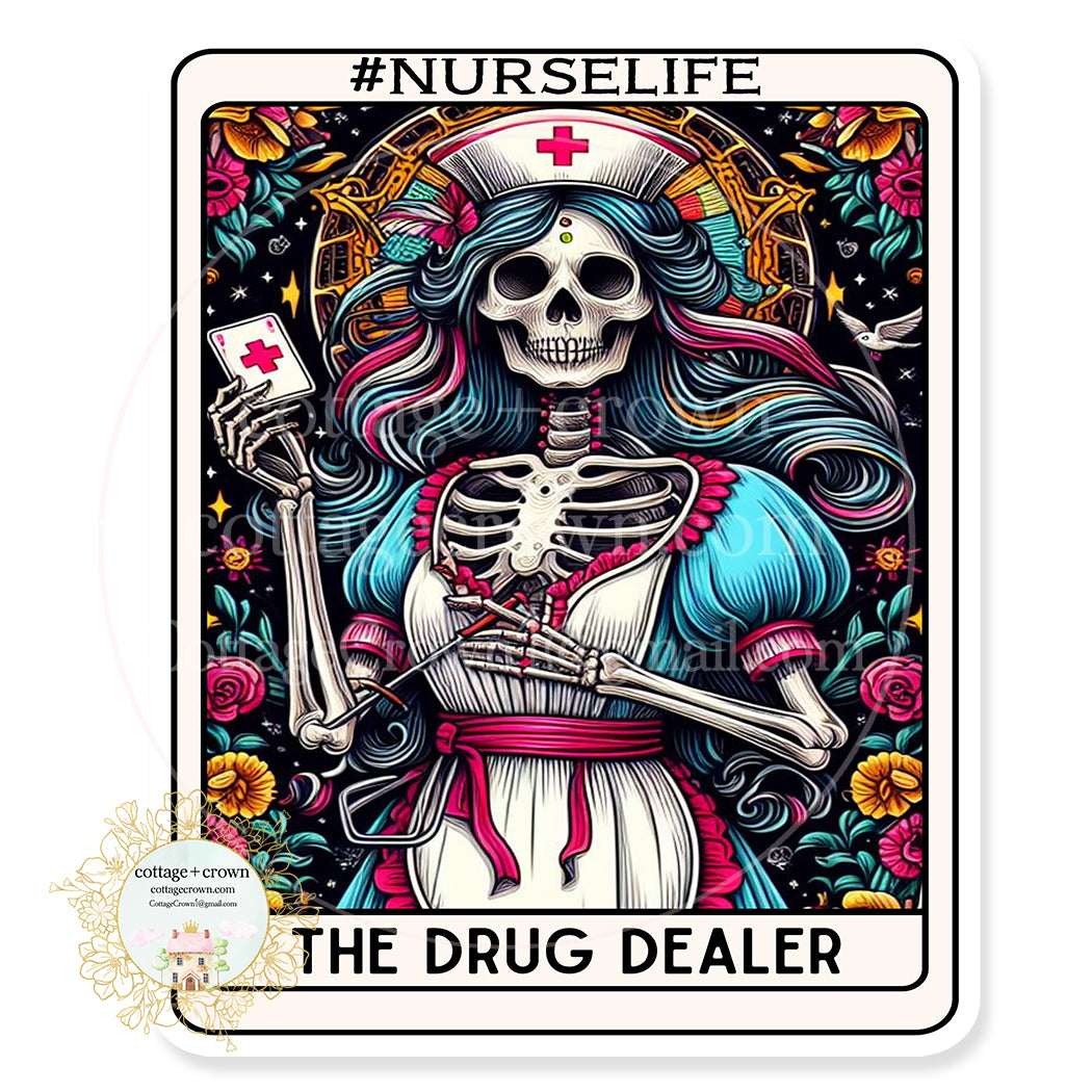 Tarot Card The Drug Dealer Nurse Boho Vinyl Decal Skeleton Sticker