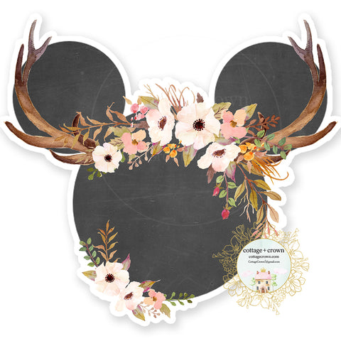 Mouse Ears Boho Antlers Blush Vinyl Decal Sticker