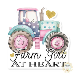 Farm Girl At Heart Tractor Vinyl Decal Sticker