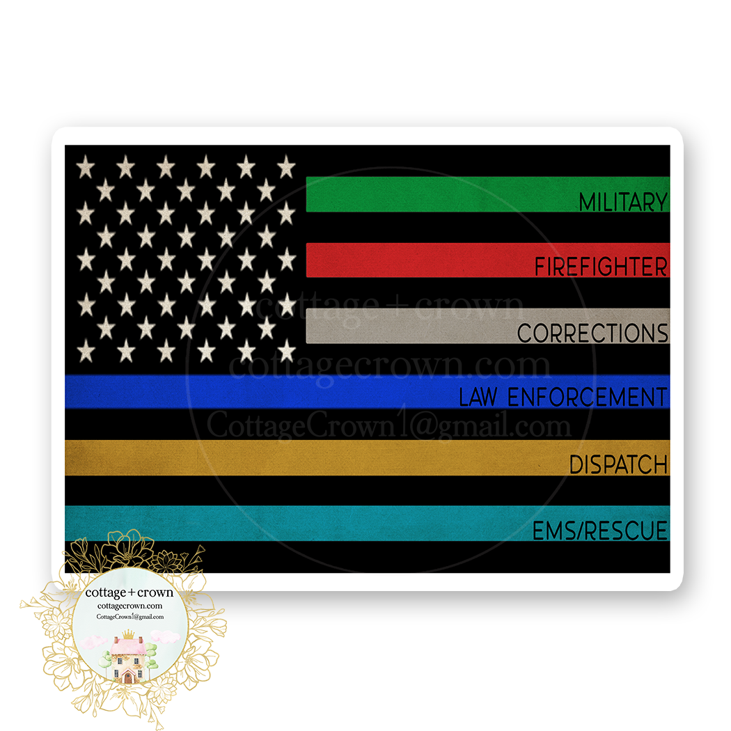 First Repeat Flag First Responder Flag Vinyl Decal Sticker Law Enforcement Firefighter D ...