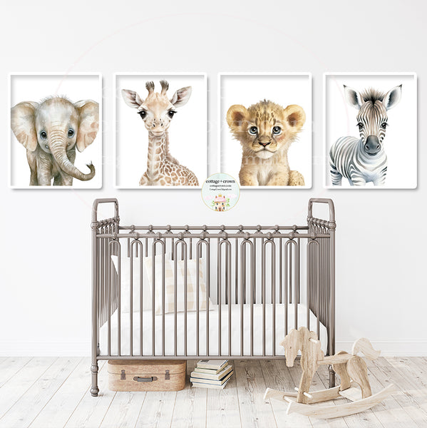 4 Elephant Giraffe Lion Zebra Printable Wall Art Prints