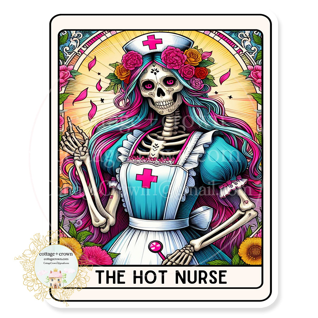 Tarot Card The Hot Nurse Boho Vinyl Decal Sexy Skeleton Sticker