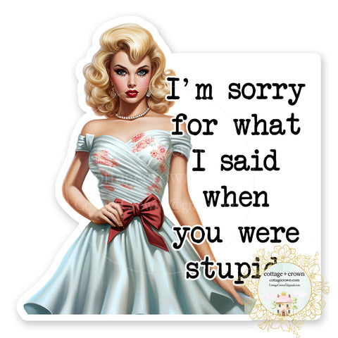 I'm Sorry For What I Said When You Were Stupid Vinyl Decal Sticker Retro Housewife