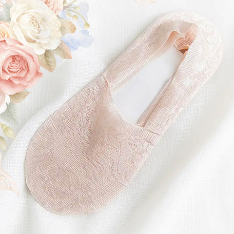 Lace Pink Lightweight Socks - No Slip