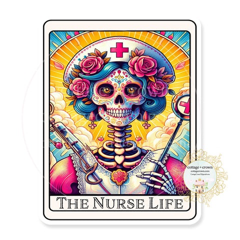 Tarot Card The Nurse Life Boho Vinyl Decal Skeleton Sticker