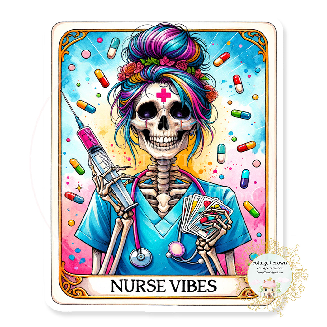 Tarot Card Nurse Vibes Vinyl Decal Skeleton Sticker