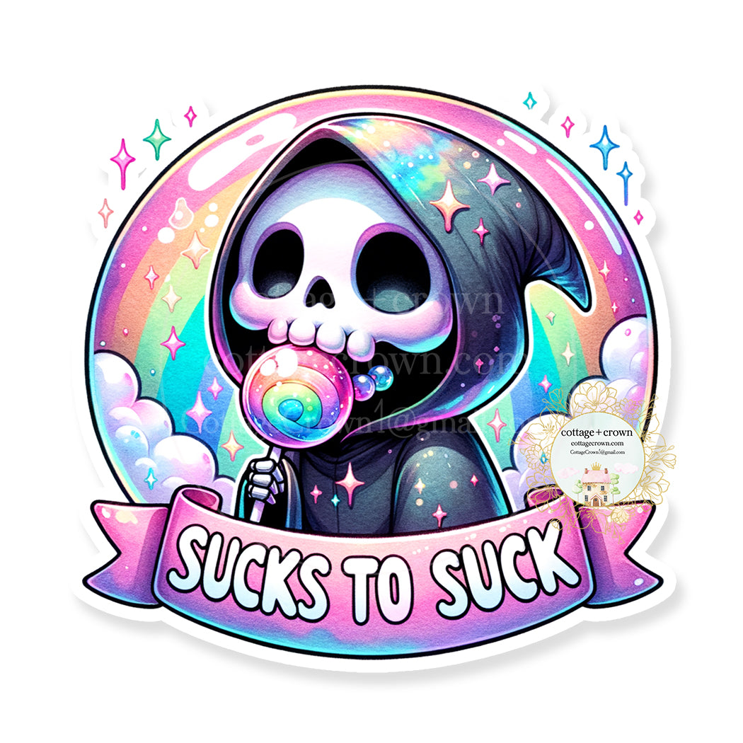 Sucks To Suck Skeleton Ghost Boho Vinyl Decal Sticker