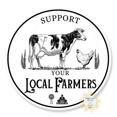 Support Your Local Farmers Cow Chicken BW Sticker Waterproof Stanley Cup Kindle
