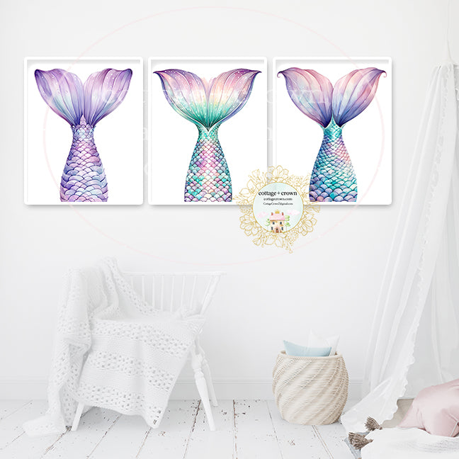 Mermaid Tail Set 3 Printable Wall Art Prints Nursery Decor