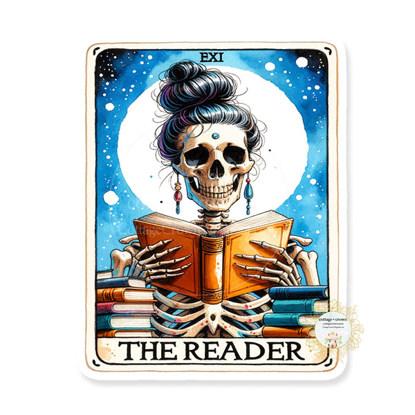 Book Tarot Card The Reader 2 Skeleton Boho Vinyl Decal Sticker