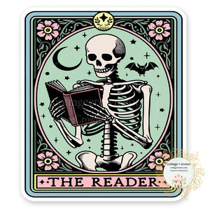 Book Tarot Card The Reader Skeleton Boho Vinyl Decal Sticker