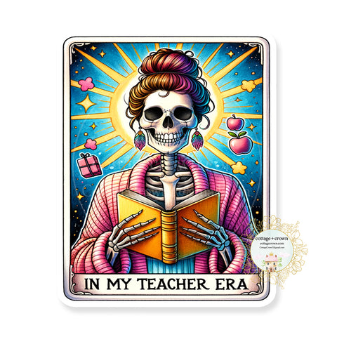 Book Tarot Card In My Teacher Era Skeleton Boho Vinyl Decal Sticker