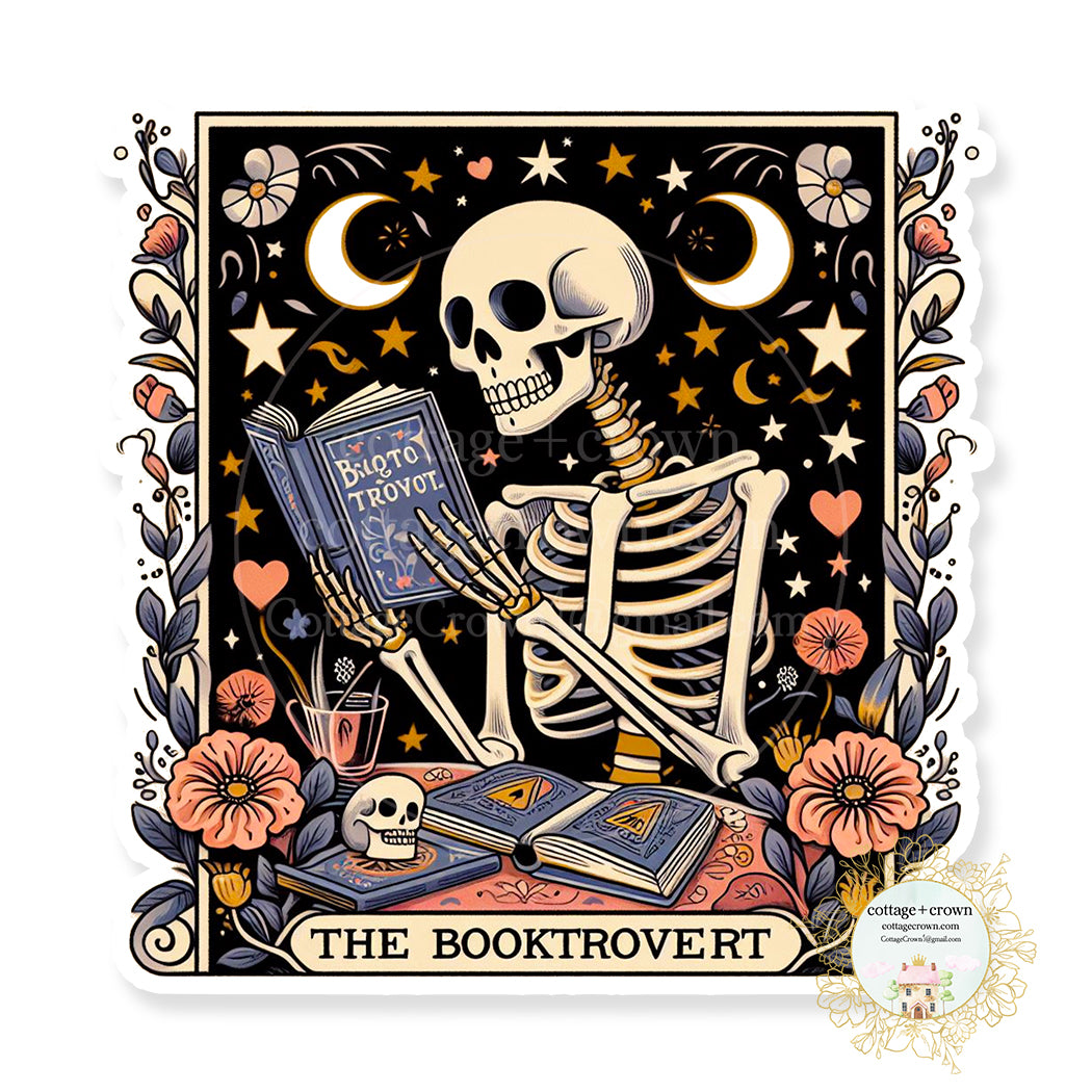 Book Tarot Card The Booktrovert 2 Skeleton Boho Vinyl Decal Sticker