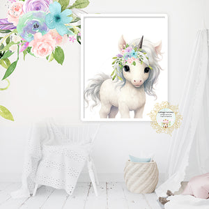 Unicorn Feather Floral Boho Printable Wall Art Print