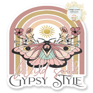 Gypsy Style Wild Soul Boho Moth Vinyl Decal Sticker