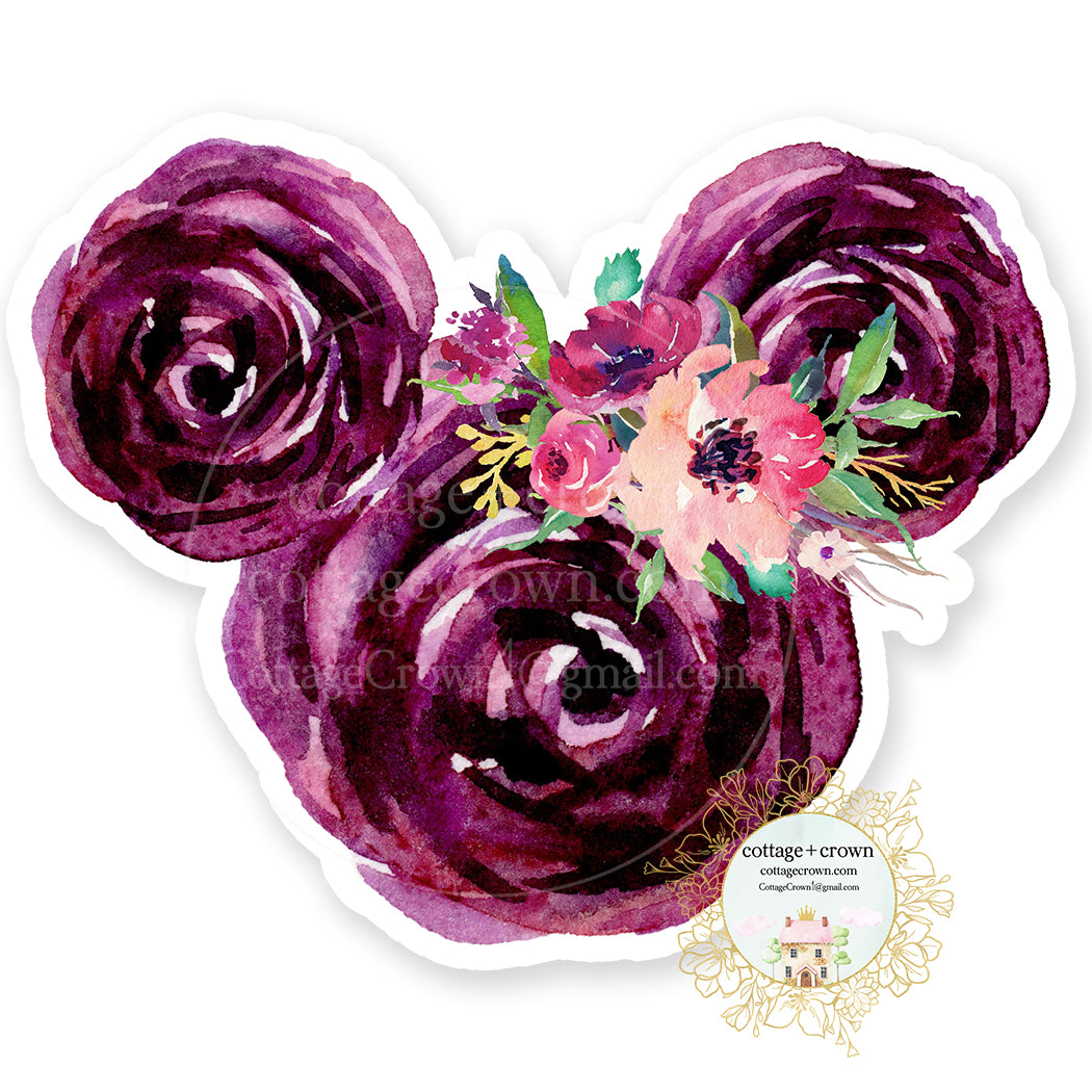 Mouse Ears Purple Rose Vinyl Decal Sticker