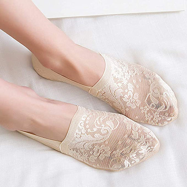 Lace Pink Lightweight Socks - No Slip