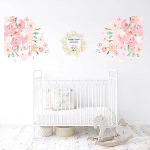 2 Pink Peony Blush Flower Bouquet Wall Decals Baby Girl Floral Nursery Home Office Décor