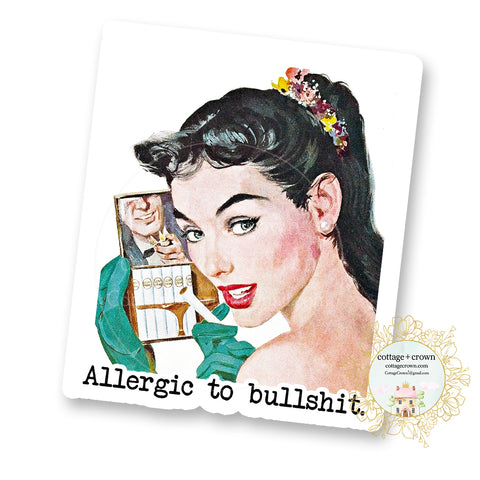 Allergic To Bullshit Retro Vinyl Decal Sticker - Vintage Housewife Style 50's