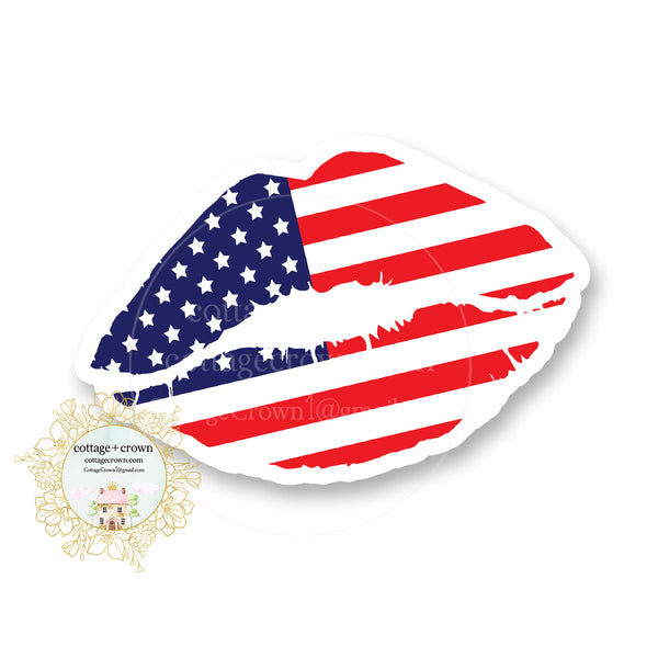 Lips American Flag Vinyl Decal Sticker - Patriotic Red White Blue Stars Stripes