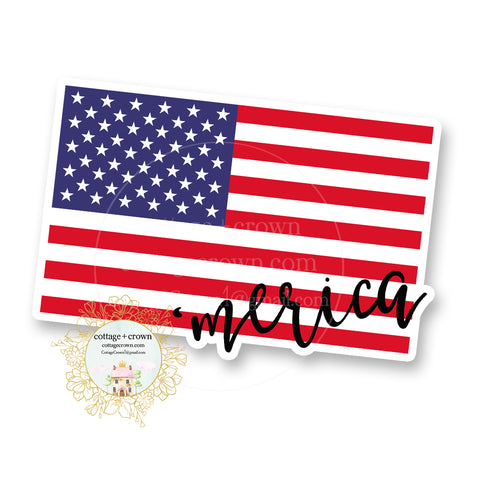 Merica American Flag Vinyl Decal Sticker - Patriotic Red White Blue Stars Stripes