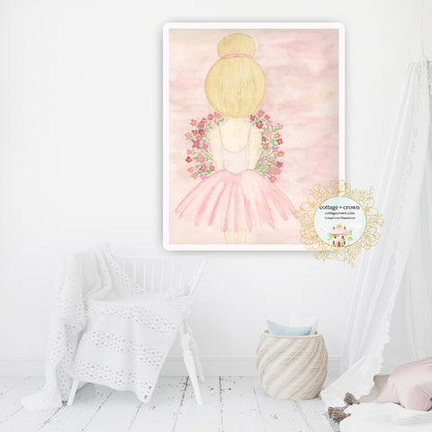 Pink Prima Ballerina Exclusive Floral Ballet Dancer Watercolor Wall Art Print