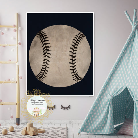 Monochromatic Baseball Sports Ball Wall Art Print