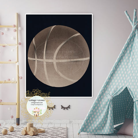 Monochromatic Basketball Sports Ball Wall Art Print