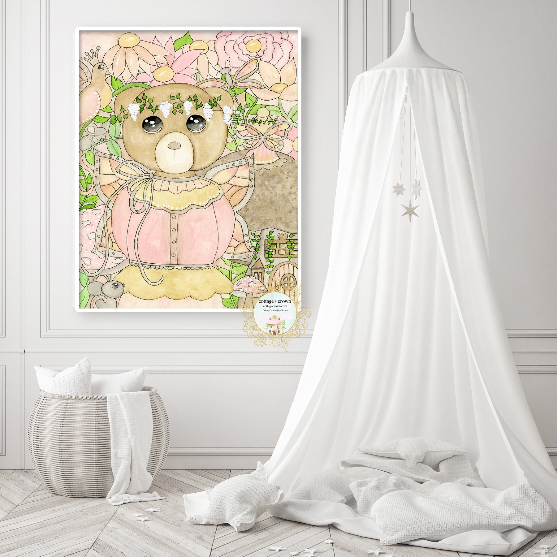 Enchanted Garden Bear Floral Woodland Animal Whimsical Wall Art Print
