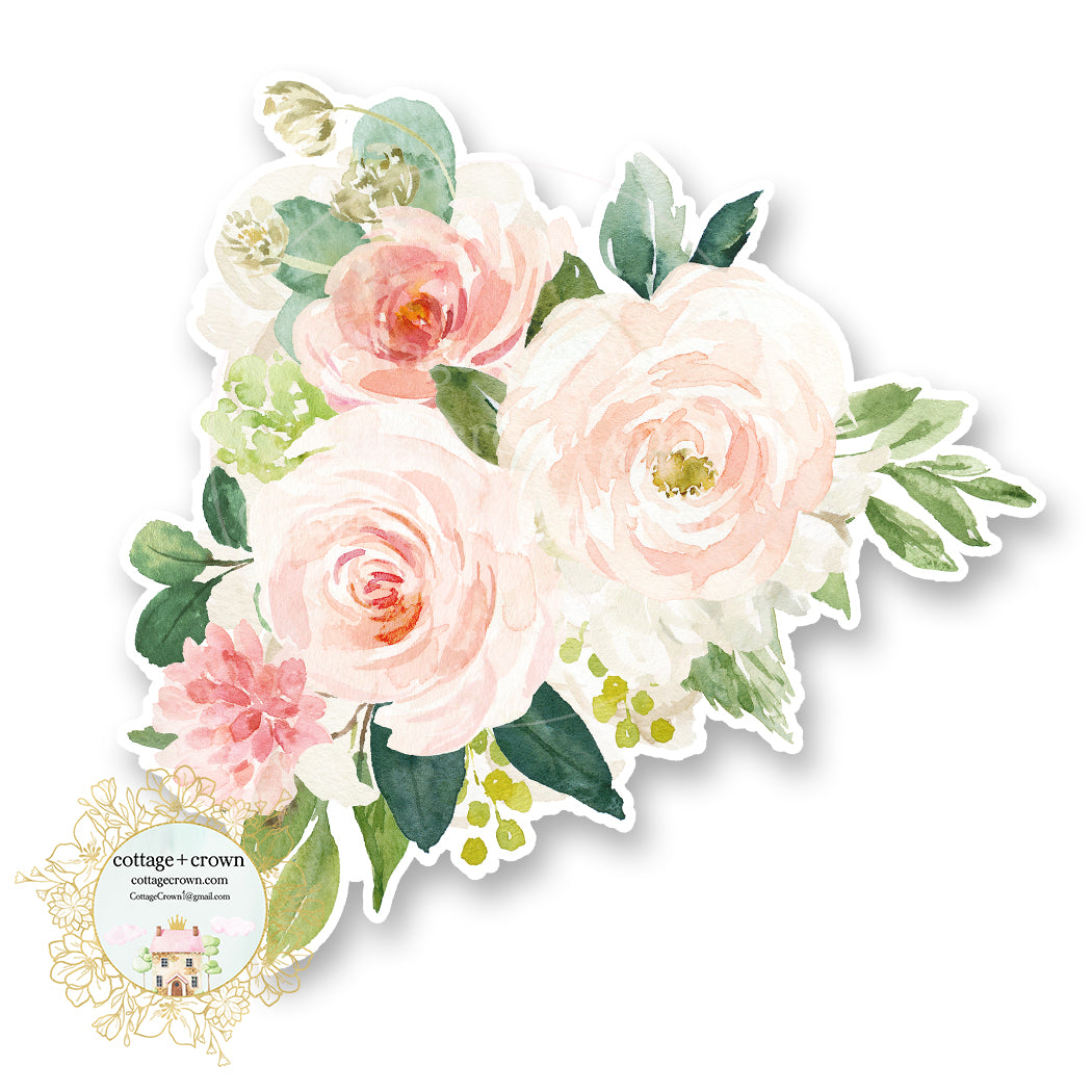 Blush Flowers - Watercolor Floral - Wall or Furniture - Vinyl Decal Sticker