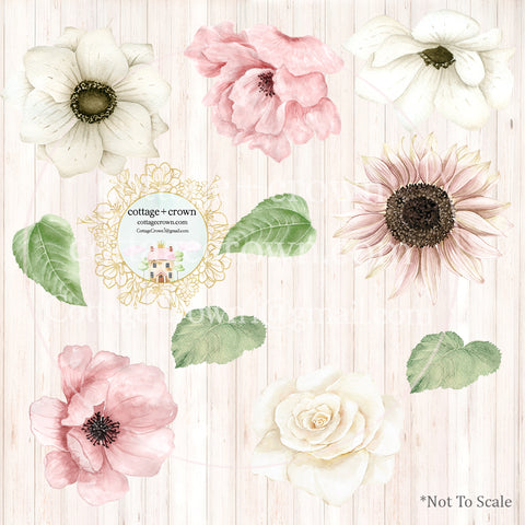 10 Sunflower Anemone Peony Blush Flower Wall Decals Pink White Nursery Décor