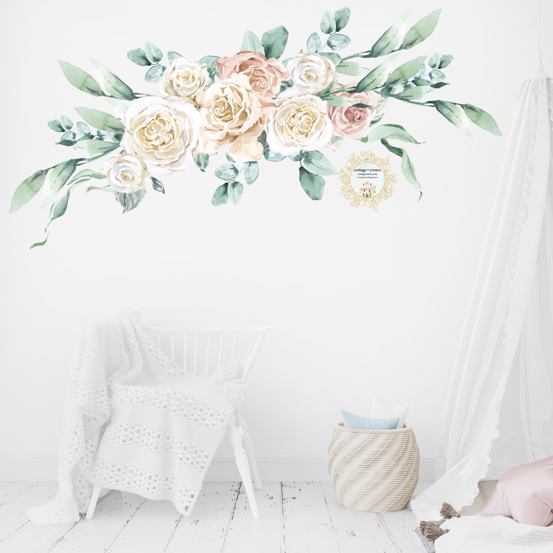 SALE - 60" Blush Flower Bouquet Wall Decal Baby Girl Floral Peony Nursery Décor