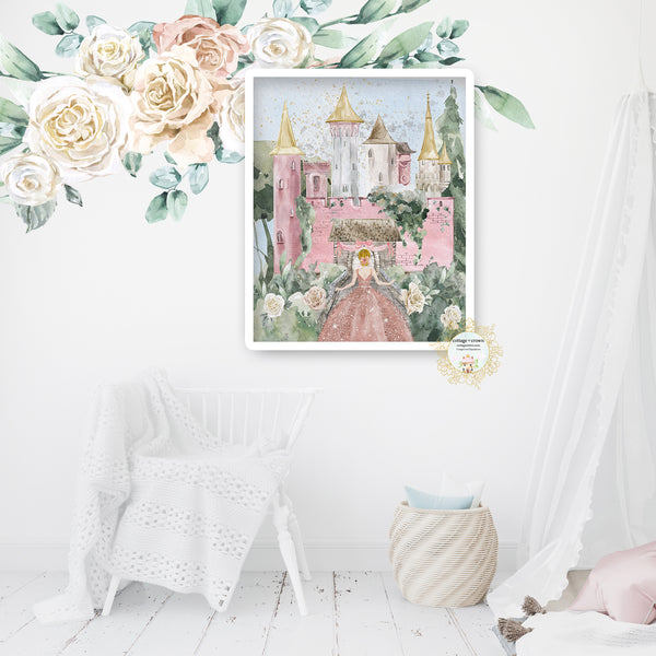 Pink Gold Fairytale Princess Castle Magic Kingdom Wall Art Print