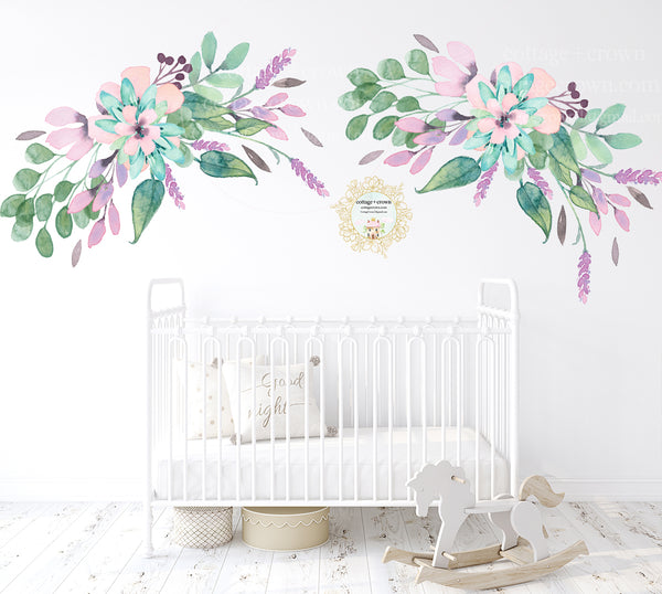 SALE 2 Purple Flower Wildflower Wall Decal Baby Girl Floral Mint Nursery Décor