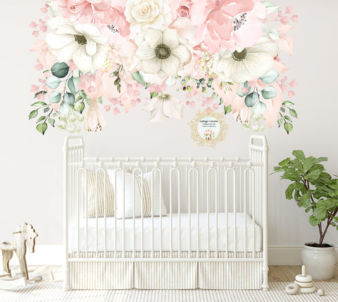 Anemone Blush Flower Bouquet Wall Decal Baby Girl Floral Peony Pink White Nursery Décor