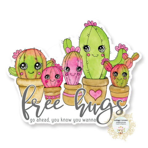 Free Hugs Cactus - Kawaii Succulent - Vinyl Decal Sticker