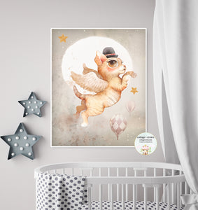 Cat In Hat Ethereal Moon Stars Animal Wall Art Print